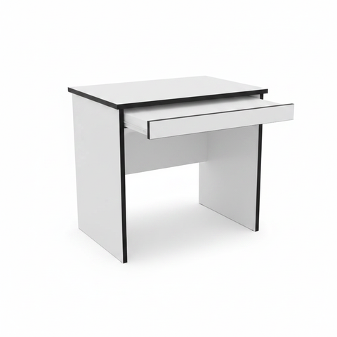 Wooden computer table with storage drawer, white finish, black trim – home office desk UAE
