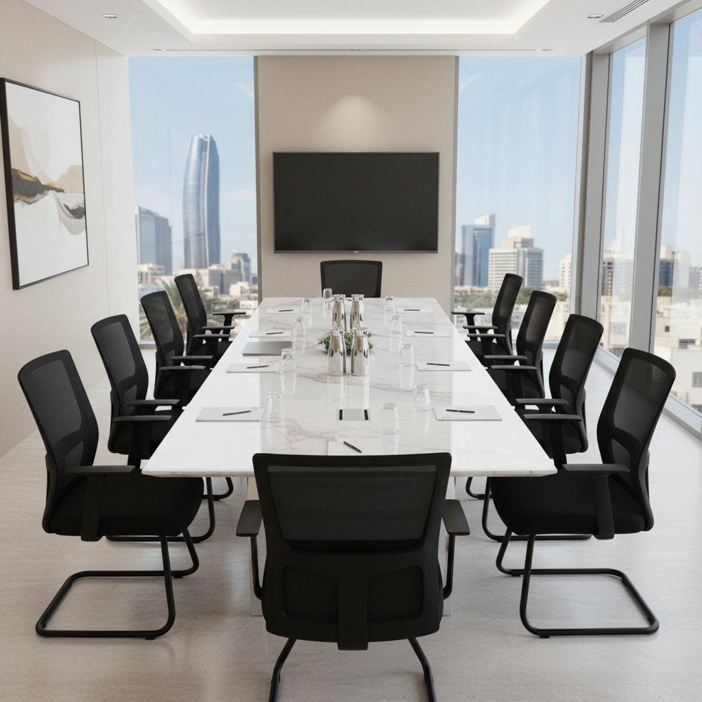 Mesh Back Visitor Chair UAE | Office Guest Chair with Fixed Arms | Black