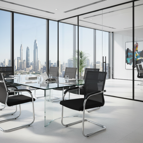 Mesh Back Visitor Chair UAE | Office Guest Chair with Chrome Base | Dubai Stock | IH C28