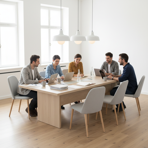 6-seater beige meeting table 200x100cm in Scandinavian-style office – modern conference table UAE | INFINI HOMES