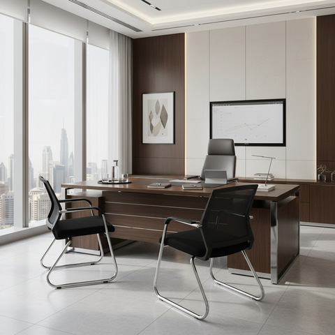 Mesh Back Visitor Chair UAE | Chrome Base Office Chair Dubai | IH C38