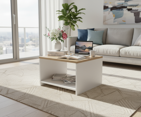 INFINI HOMES Coffee Table UAE - Model BX03-CT40 Oak White 60x60cm Dubai Abu Dhabi Sharjah