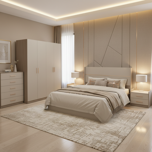 Premium Wooden Bed Set - Complete Bedroom Furniture Collection UAE