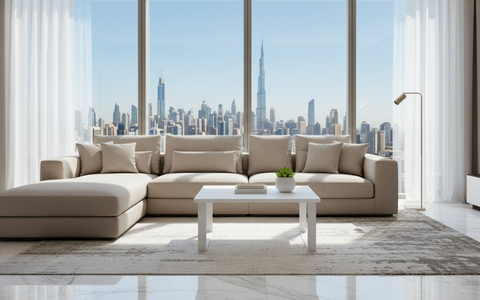 INFINI HOMES Coffee Table UAE - Model CT-MT-60-WT White 60x60cm Metal Legs Dubai Abu Dhabi Sharjah