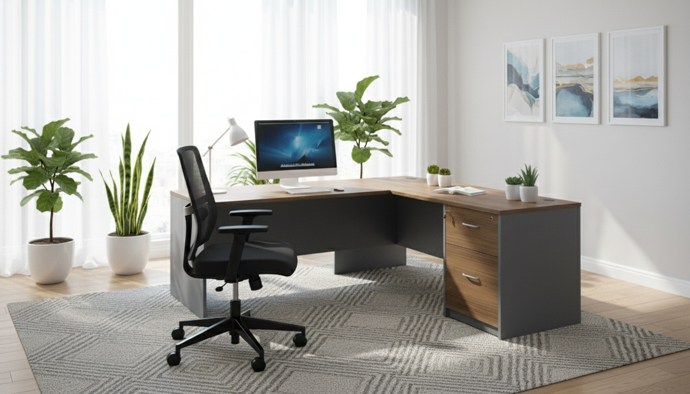 INFINI HOMES Office Table UAE - Model ECO-D028-160L Walnut Grey 160x80cm 2 Drawers Dubai Abu Dhabi Sharjah