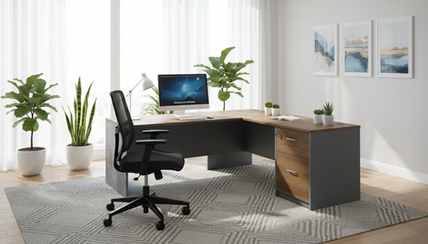 INFINI HOMES Office Table UAE - Model ECO-D028-160L Walnut Grey 160x80cm 2 Drawers Dubai Abu Dhabi Sharjah