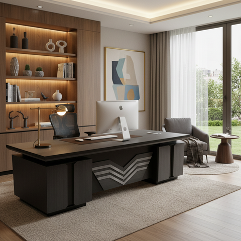 L-Shape Office Desk 1.8m Coffee Grey Kakie | Premium Executive Desk UAE