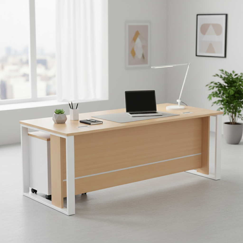 Office Desk 180cm with Drawer - Metal Leg Computer Table Dubai UAE