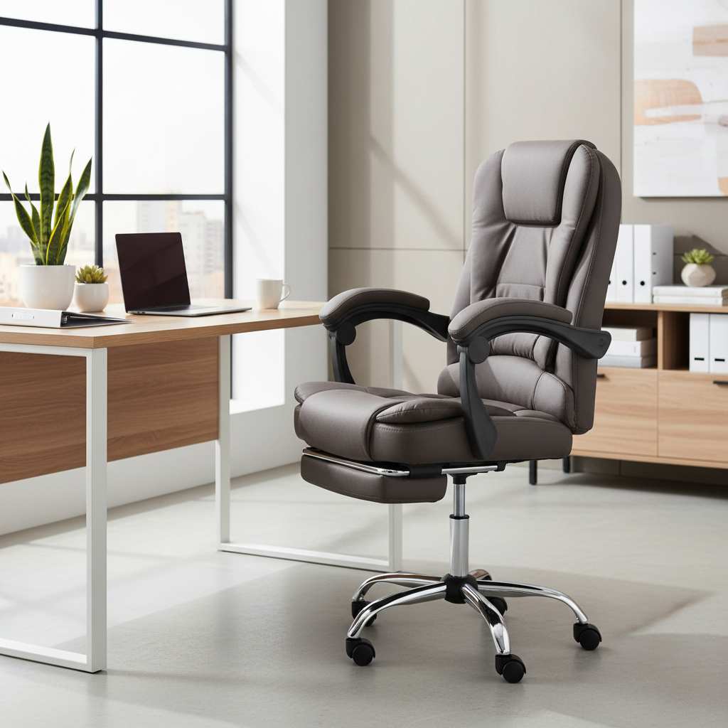Executive Office Chair with Footrest - Brown PU Leather | Ergonomic Reclining Chair UAE | IH 109PU