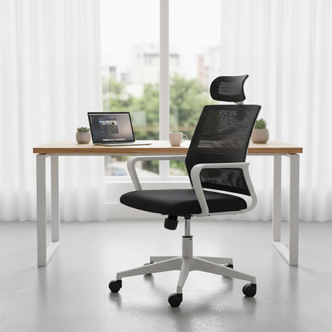 Ergonomic Mesh High Back Office Chair with Headrest UAE | White Executive Chair Dubai | IH 128H