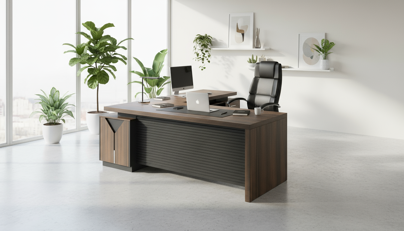 L-Shaped Office Desk 200x160cm - Executive Corner Table with Drawers UAE | INFINI HOMES