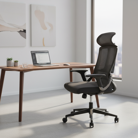 Ergonomic Mesh High Back Office Chair with Fixed Headrest & Arms - Dubai UAE | IH 1022
