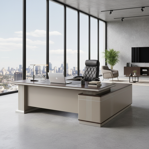 L-Shape Office Desk 1.8m Oak & Khaki | Premium Executive Desk UAE