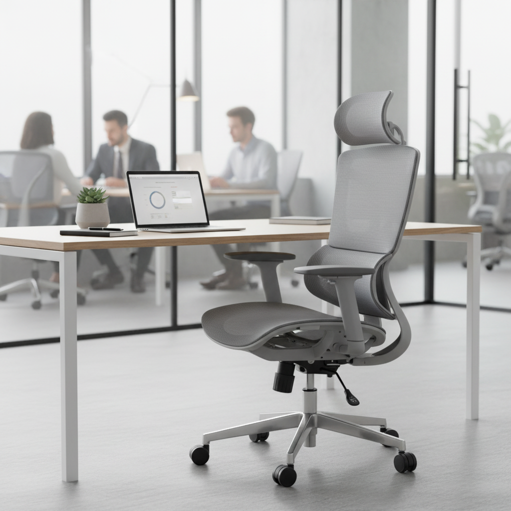 Ergonomic Mesh Grey Office Chair with Lumbar Support & Headrest - High Back Executive Chair UAE | IH A-217