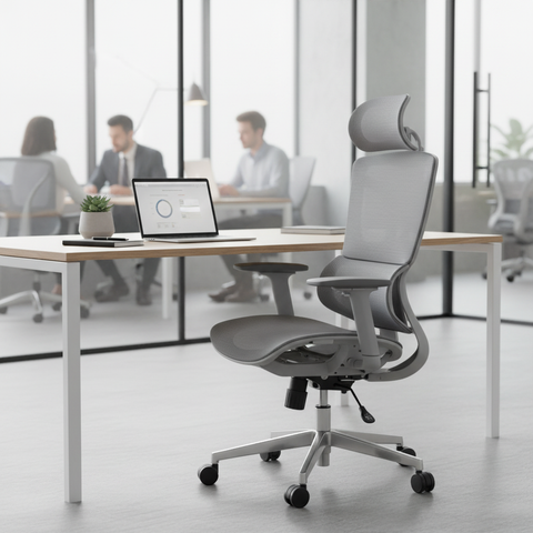 Ergonomic Mesh Grey Office Chair with Lumbar Support & Headrest - High Back Executive Chair UAE | IH A-217