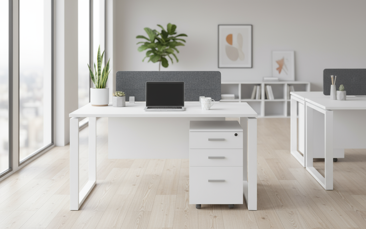 1 Person Office Workstation with Pedestal Drawer - White 120x60cm | Dubai UAE