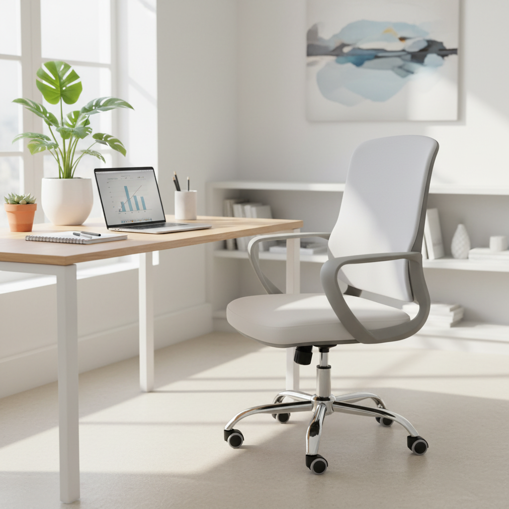 Medium Back Mesh Office Chair UAE | Ergonomic Chrome Base | Dubai Abu Dhabi | IH 1021G WHT
