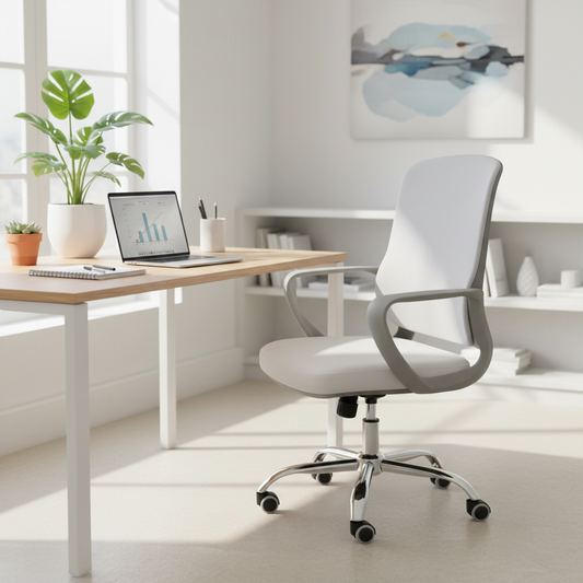 Medium Back Mesh Office Chair UAE | Ergonomic Chrome Base | Dubai Abu Dhabi | IH 1021G WHT