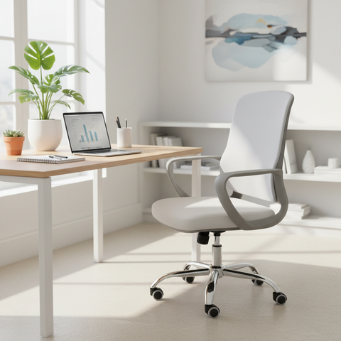 Medium Back Mesh Office Chair UAE | Ergonomic Chrome Base | Dubai Abu Dhabi | IH 1021G WHT