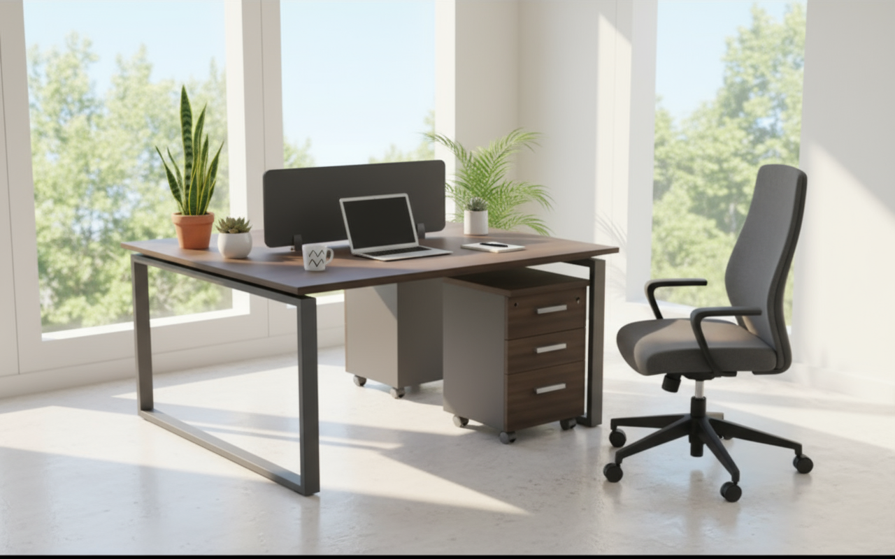 2 Person Office Workstation Desk 120x140cm with Drawers UAE | Walnut Grey