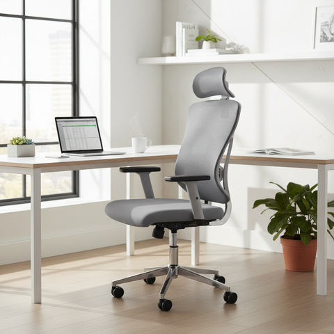 Ergonomic Mesh High Back Office Chair with Headrest UAE | Premium Executive Chair Dubai | IH 8001 (Grey)