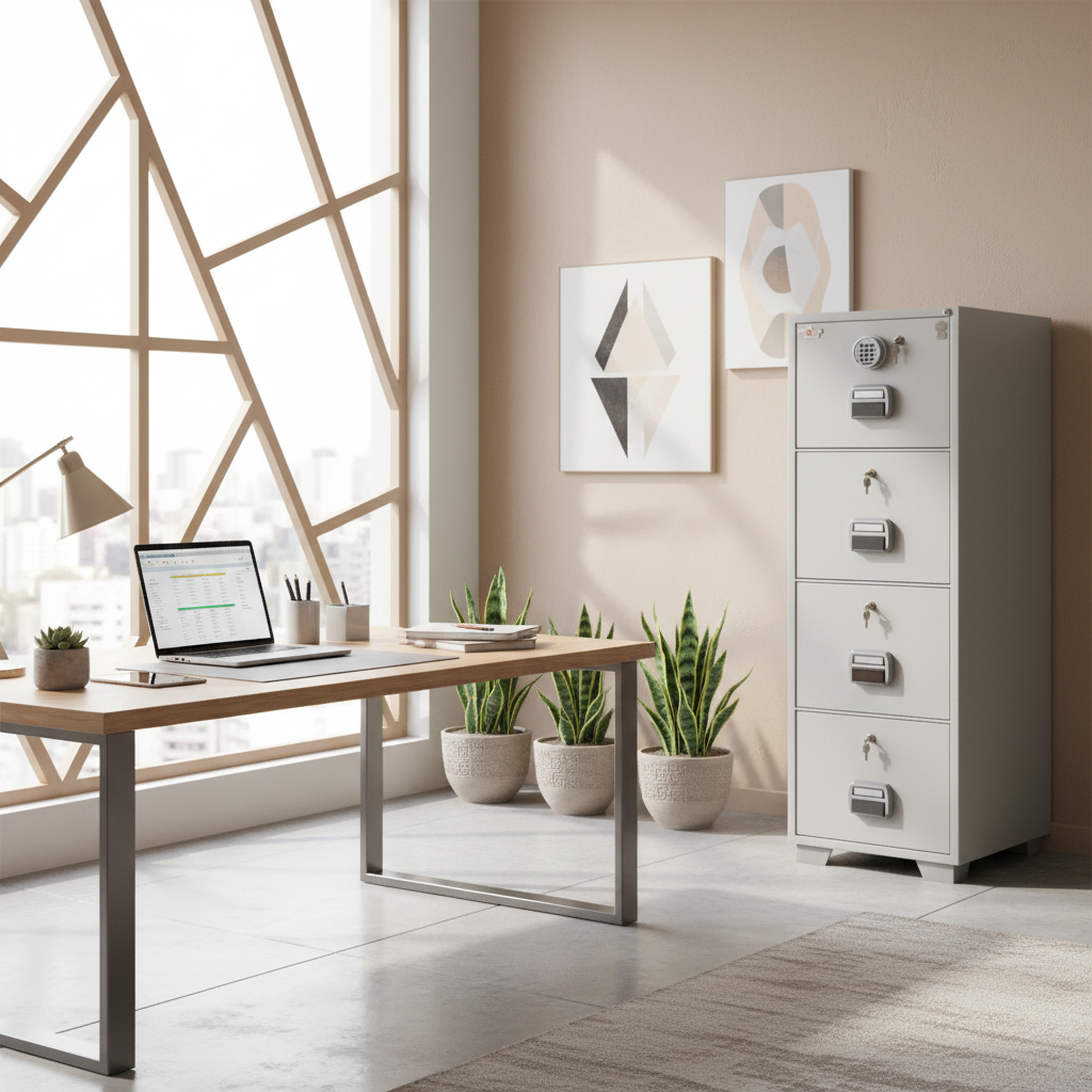 Eagle SF-680-4EKK Fire-Resistant Filing Cabinet – 4 Drawers, Digital + 4 Key Lock System