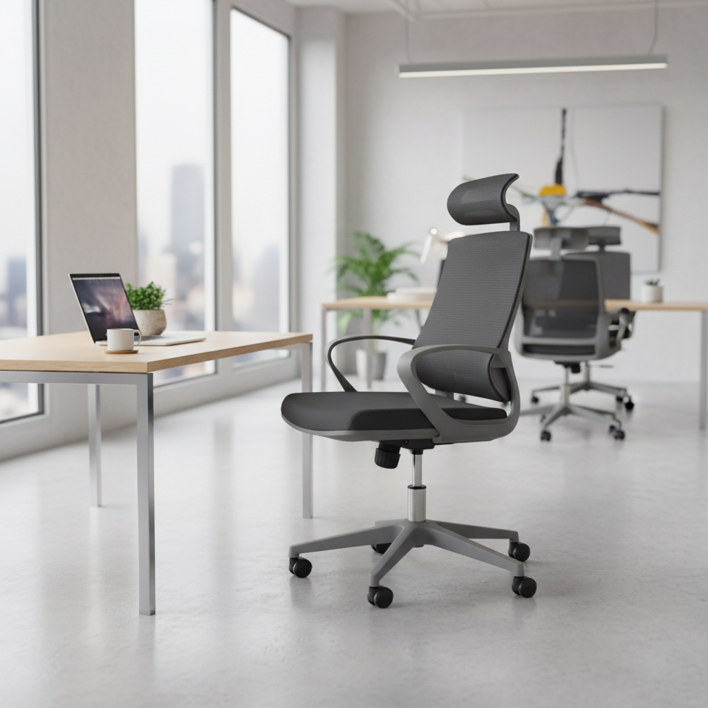 High Back Office Chair with Headrest Grey - Ergonomic Executive Chair UAE