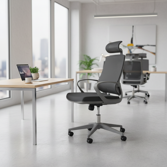 High Back Office Chair with Headrest Grey - Ergonomic Executive Chair UAE