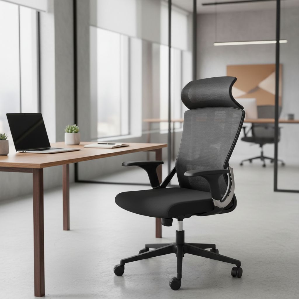 Ergonomic Mesh High Back Office Chair with Fixed Headrest & Arms - Dubai UAE | IH 1022