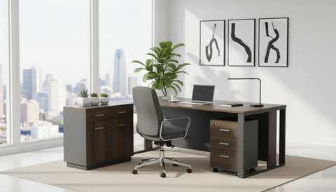 Executive Office Desk Set with Side Table & Pedestal Drawer 180cm - Dubai UAE