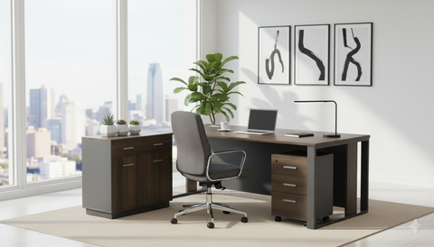 Executive Office Desk 200x90cm with Side Table & Pedestal Drawer | Premium Office Furniture Dubai UAE