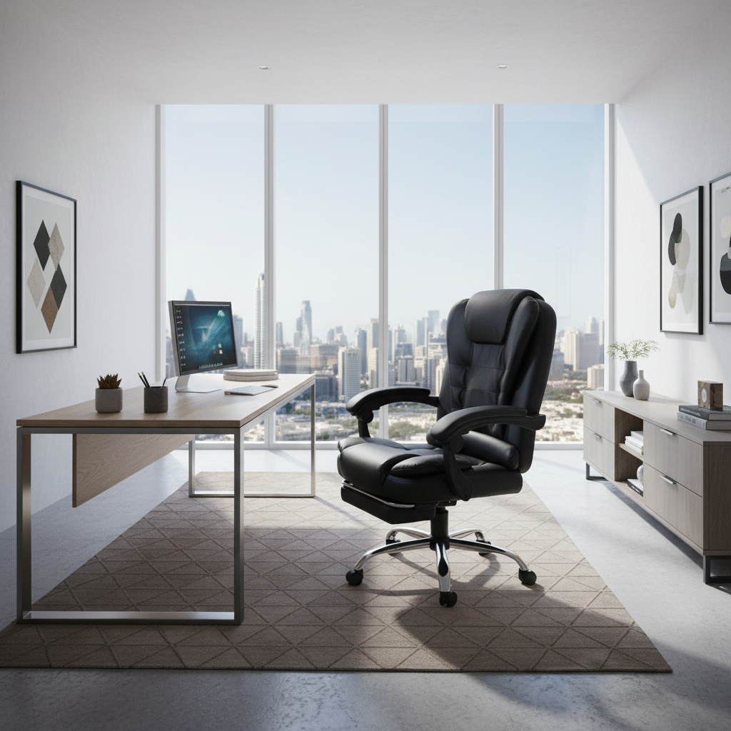 Executive Office Chair with Footrest UAE | Premium PU Leather Ergonomic Chair Dubai | IH 109PU BLK
