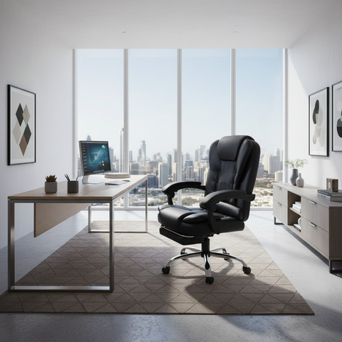 Executive Office Chair with Footrest UAE | Premium PU Leather Ergonomic Chair Dubai | IH 109PU BLK