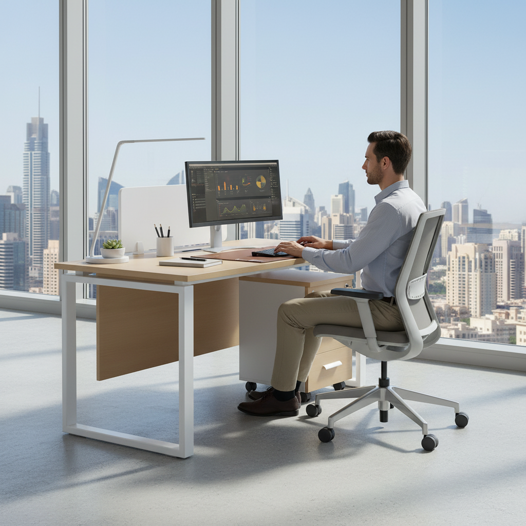 1 Person Office Workstation Desk with Drawers - Oak & White 120x60cm | Dubai UAE