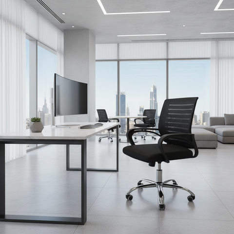 Low Back Mesh Office Chair UAE | Ergonomic Chrome Base with Tilt & Height Adjustment | IH 7823