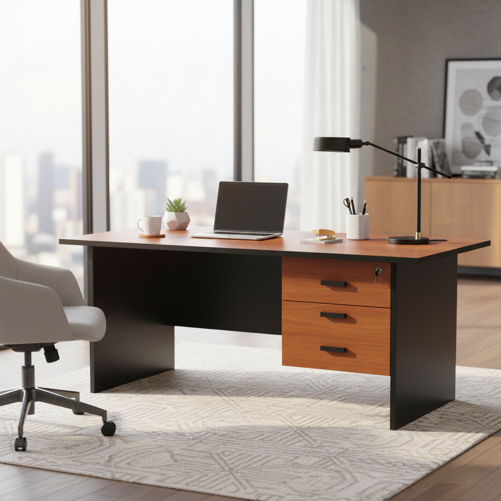 Office Desk Cherry Wood 140cm - Premium Executive Desk UAE | INFINI HOMES