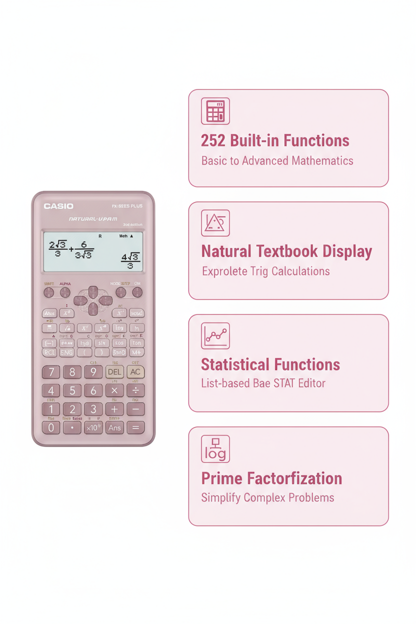 Casio FX-82ES PLUS Scientific Calculator Pink - 252 Functions for Students UAE