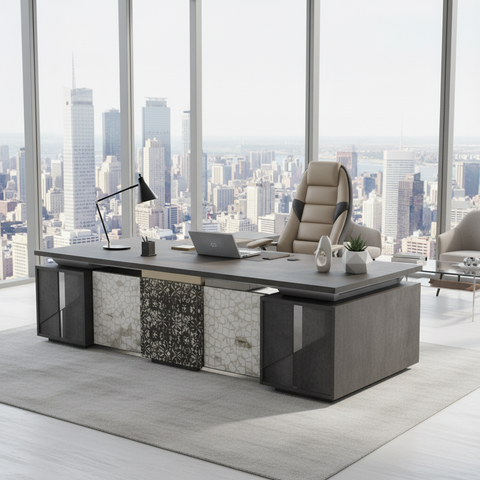 L-Shape Office Desk 2M Grey | Premium Executive Workstation UAE