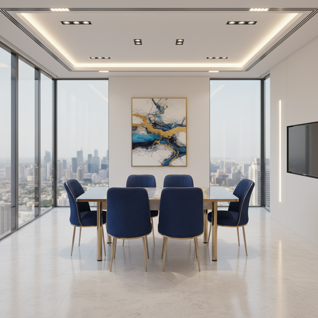 Blue and Gold Marble Dining Set 170x80cm | Luxury Dining Table UAE
