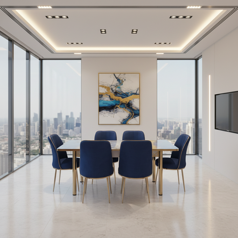 Blue and Gold Marble Dining Set 170x80cm | Luxury Dining Table UAE