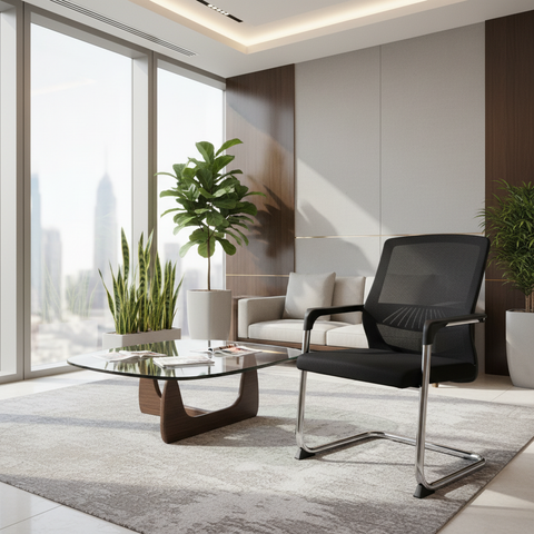 Mesh Back Visitor Chair UAE | Chrome Base Office Chair Dubai | IH 1003 BLK
