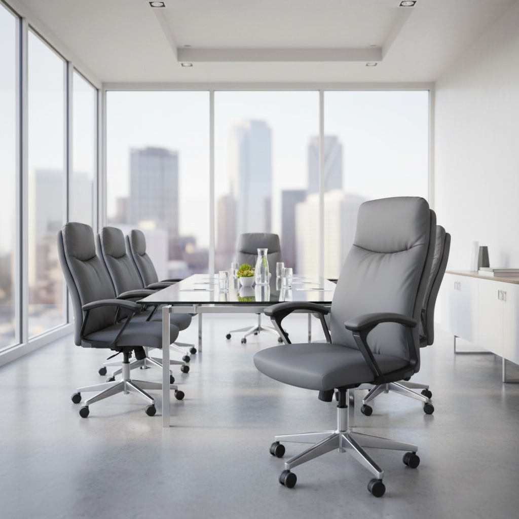 Executive Office Grey Chair High Back PU Leather Boss Chair UAE | Chrome Base Ergonomic Desk Chair | IH A35