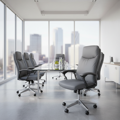 Executive Office Grey Chair High Back PU Leather Boss Chair UAE | Chrome Base Ergonomic Desk Chair | IH A35