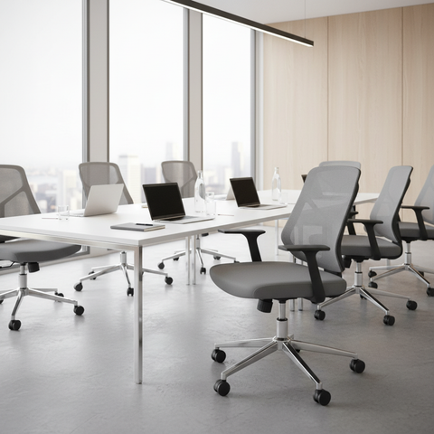 Medium Back Mesh Office Chair UAE | Ergonomic Chrome Base | Dubai Office Furniture | IH A336 GRY