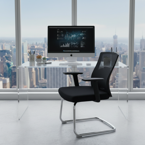Mesh Back Visitor Chair UAE | Office Guest Chair with Chrome Base Dubai
