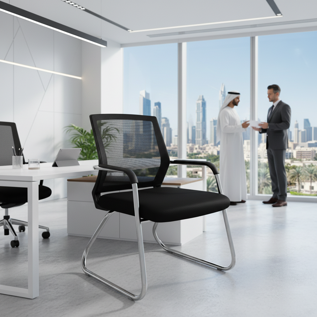 Mesh Back Visitor Chair UAE | Chrome Base Office Chair Dubai | IH C38