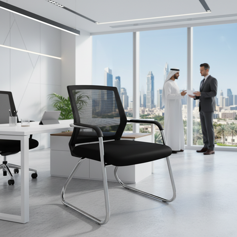 Mesh Back Visitor Chair UAE | Chrome Base Office Chair Dubai | IH C38