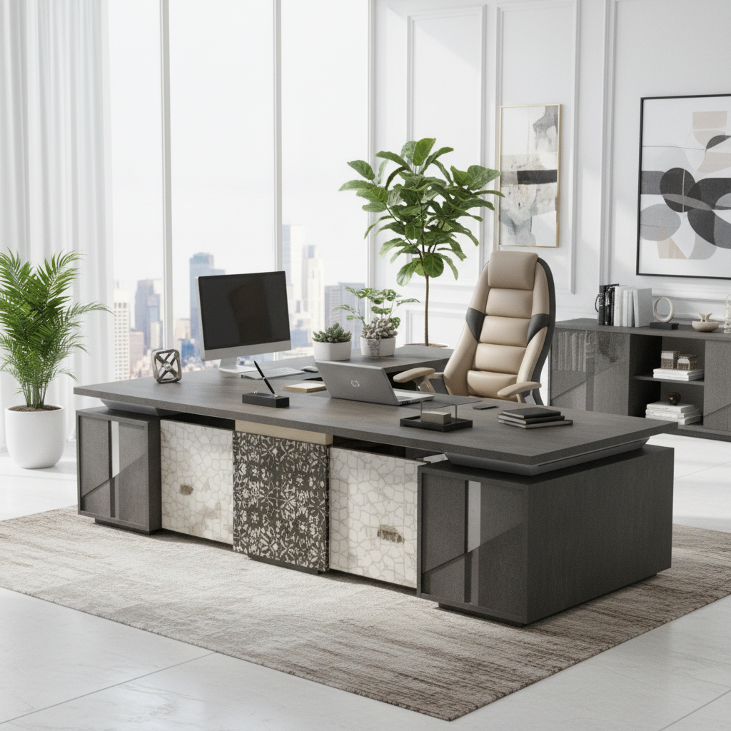 L-Shape Office Desk 2M Grey | Premium Executive Workstation UAE