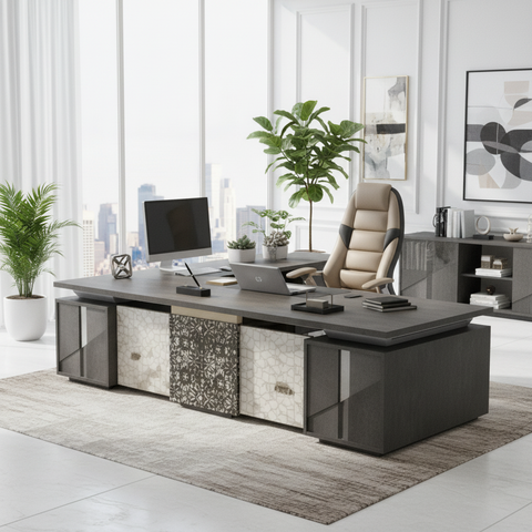 L-Shape Office Desk 2M Grey | Premium Executive Workstation UAE