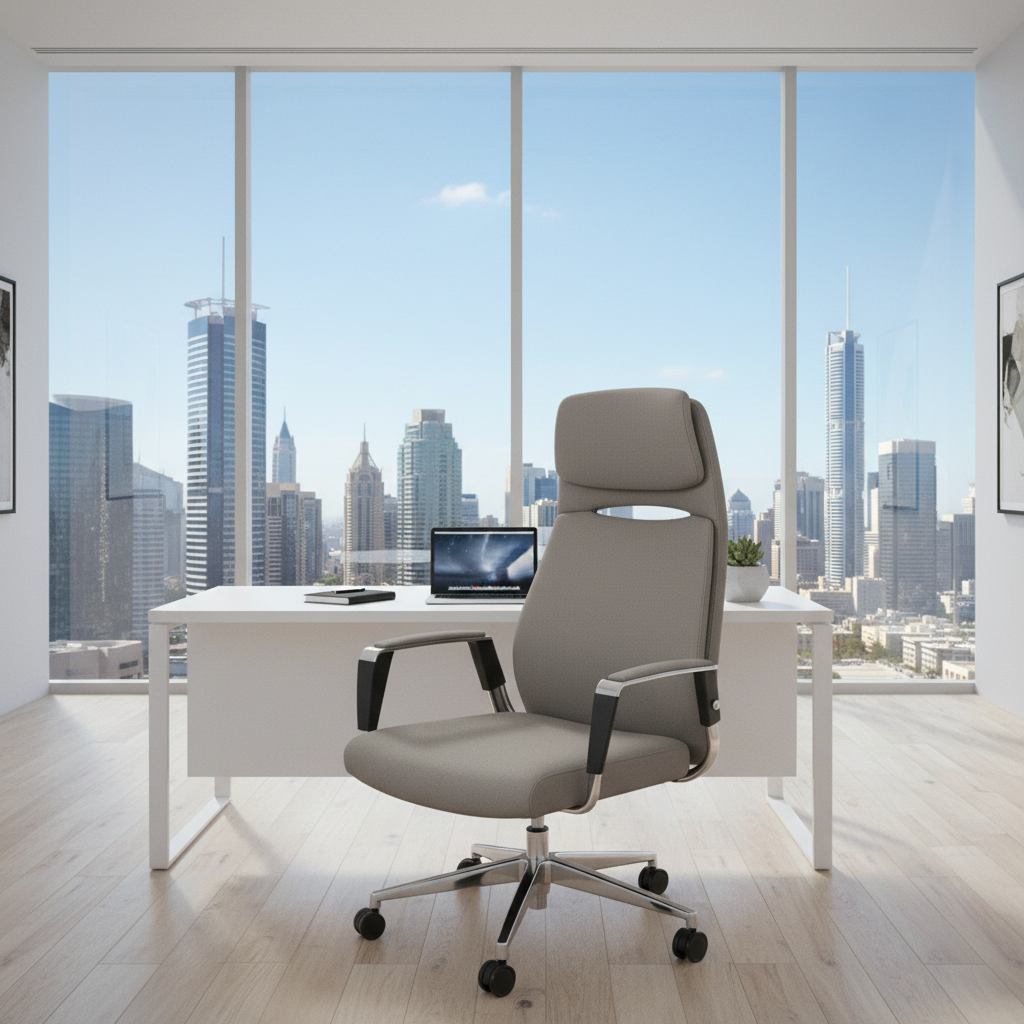 Premium High Back Office Chair Grey PU Leather | UAE Delivery